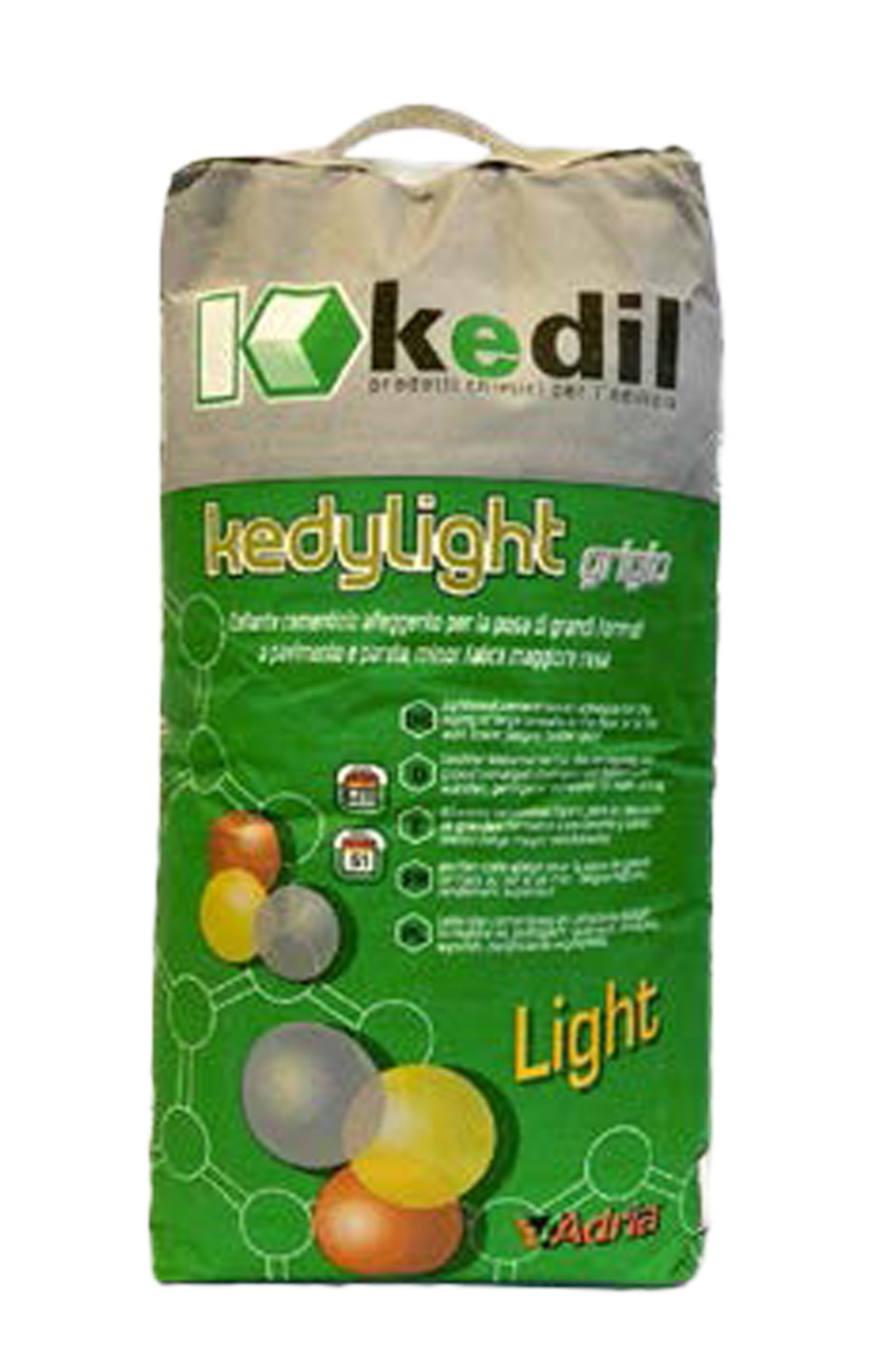 Kedil kedyLight grau: leichter Zementklebstoff für die Verlegung von Großformaten an Boden und Wand.