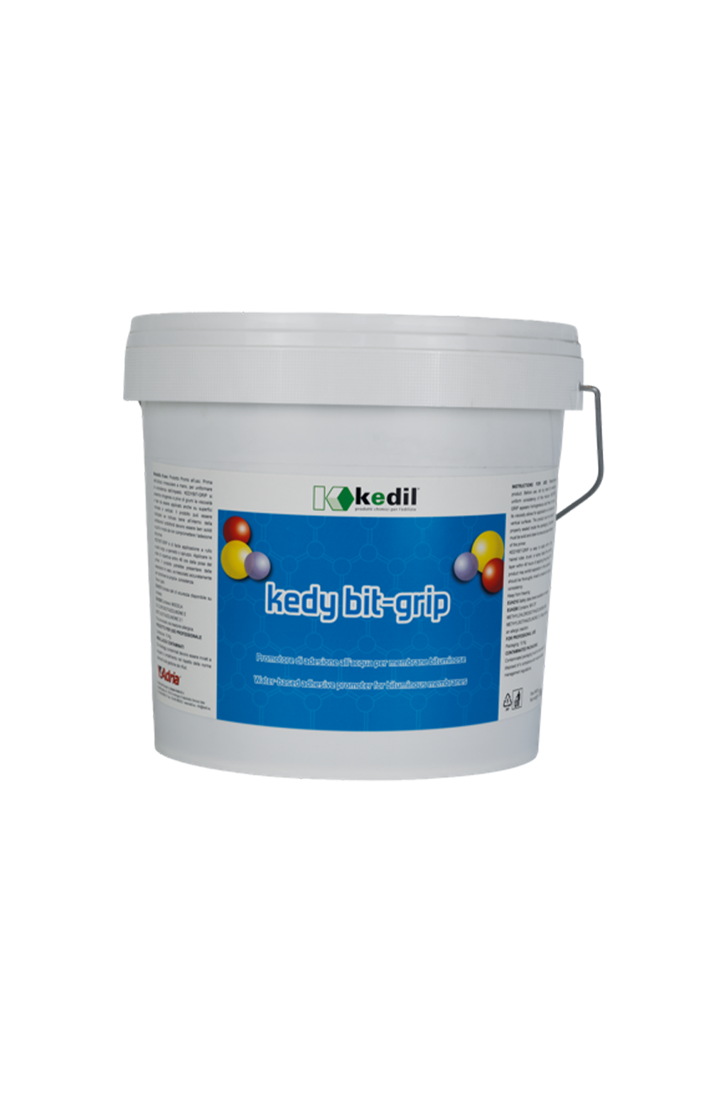 A can of Kedy Bit-Grip water-based bituminous membrane adhesive by Kkedil Adria.