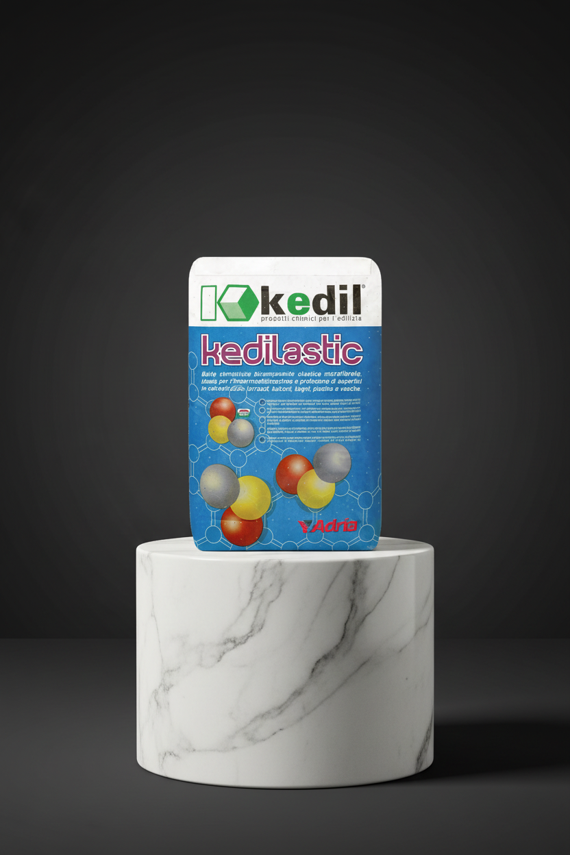 Pacchetto di Kedil Kedilastic, prodotti chimici per l'edilizia, colla, mastice, impermeabilizzante e protettivo.