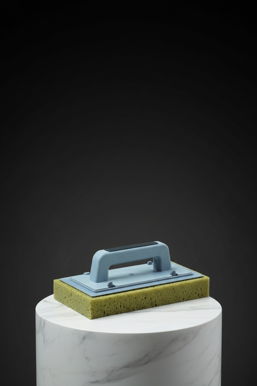 Grout sponge on marble pedestal.