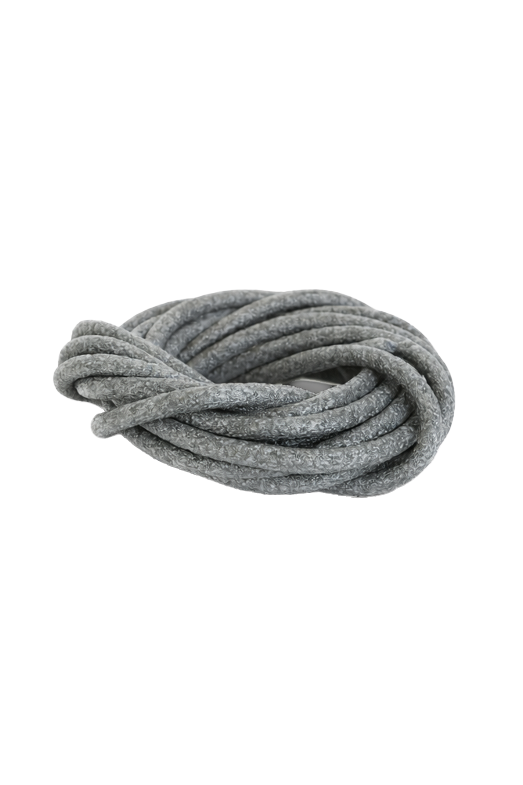 Rolled grey cord with visible texture, on a white background.