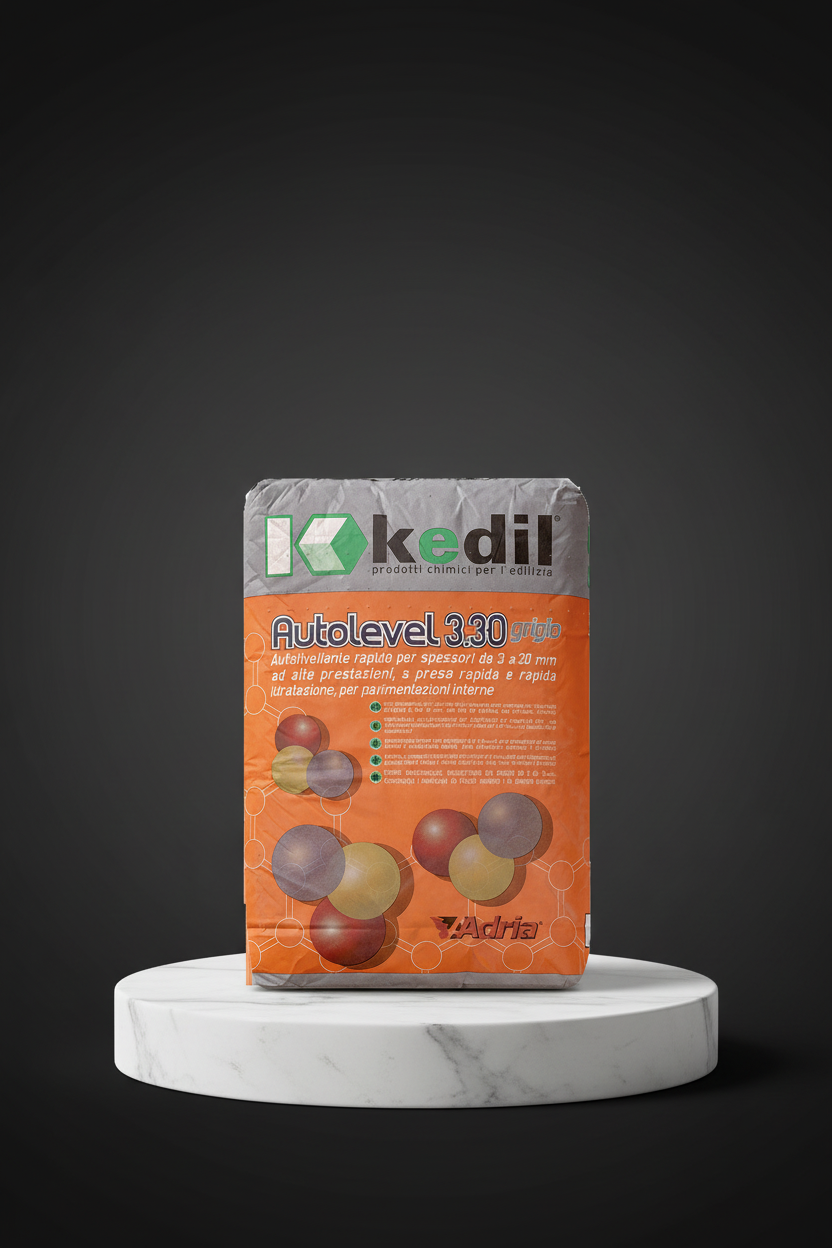 A bag of Kedil Autolevel 3.30 grey self-leveling compound.
