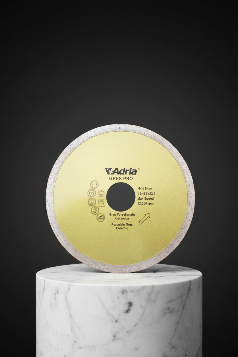 Disco diamantato Adria per taglio di gres porcellanato, ceramica. Velocità massima 12.000 rpm.
