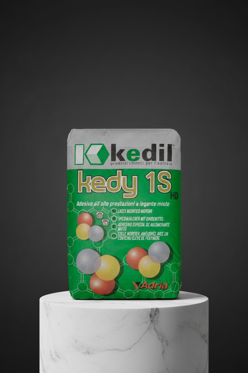 A bag of Kedy 1S HD, a high-performance mixed binder adhesive, on a pedestal.