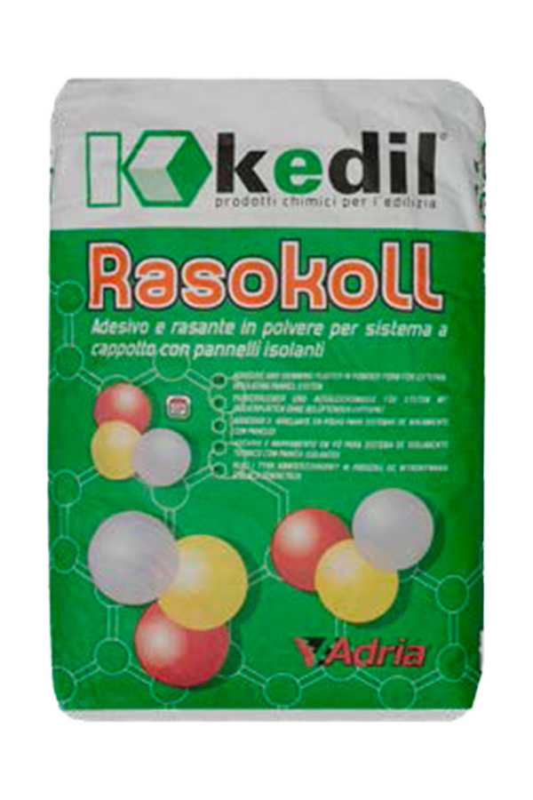 A bag of Rasokoll, a powdered adhesive and skim coat for external thermal insulation systems.