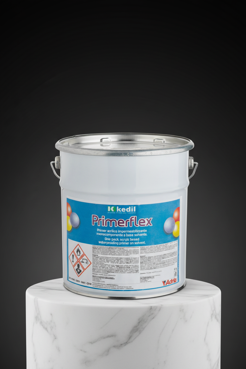 Primerflex: primer acrilico impermeabilizzante monocomponente a base solvente di Kedil. Prodotto di alta qualità per impermeabilizzare.