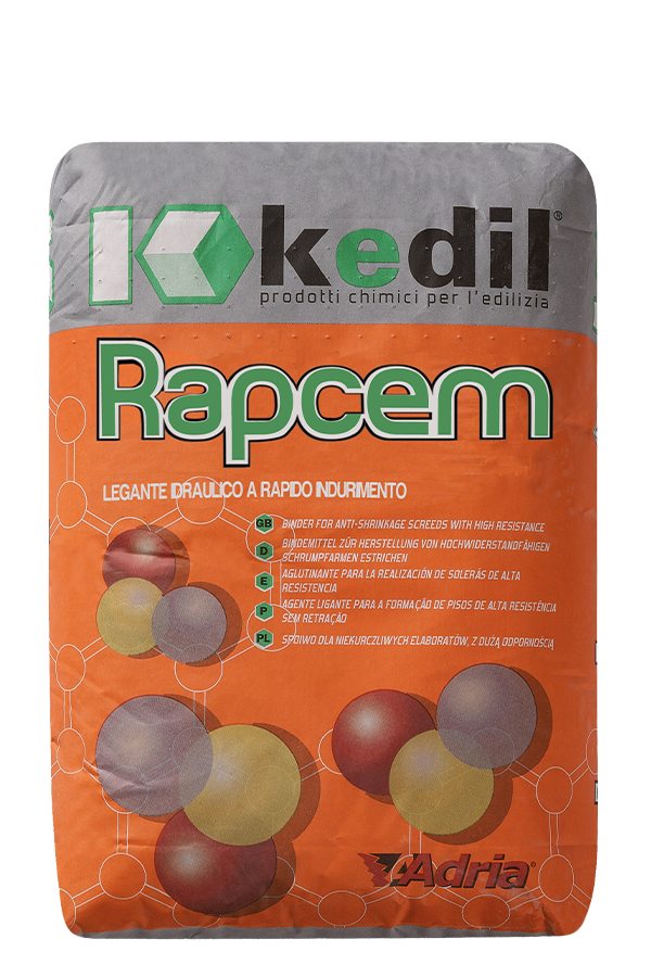 Kkedil Rapcem: rapid-hardening hydraulic binder for high-strength, anti-shrinkage screeds. Adria Building Chemicals.