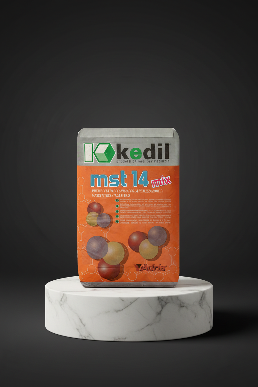 Una confezione di Kedil mst 14 mix, un prodotto chimico per l'edilizia, su uno stand.