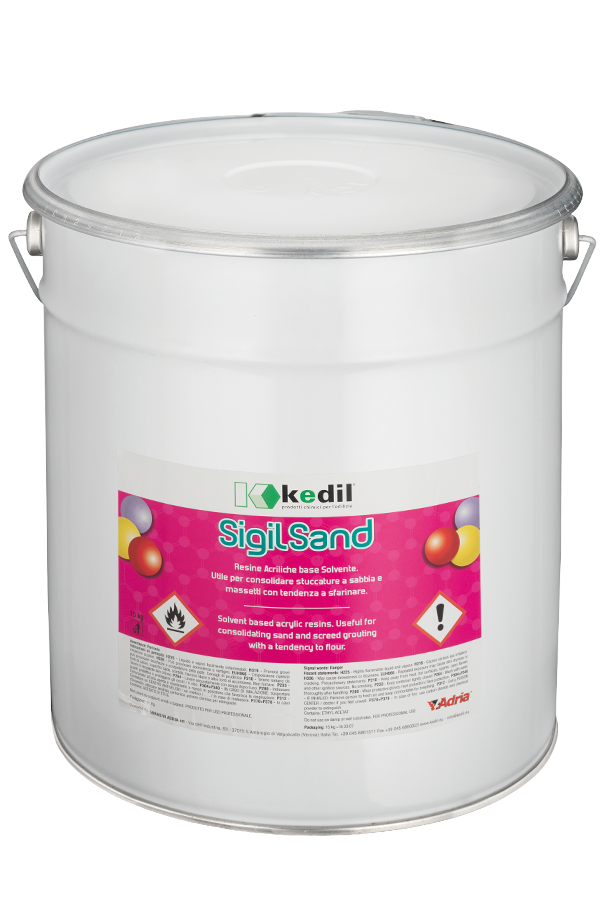 Kkedil Sigil Sand (15 kg): solvent-based acrylic resin for consolidating sand and screeds prone to crumbling.
