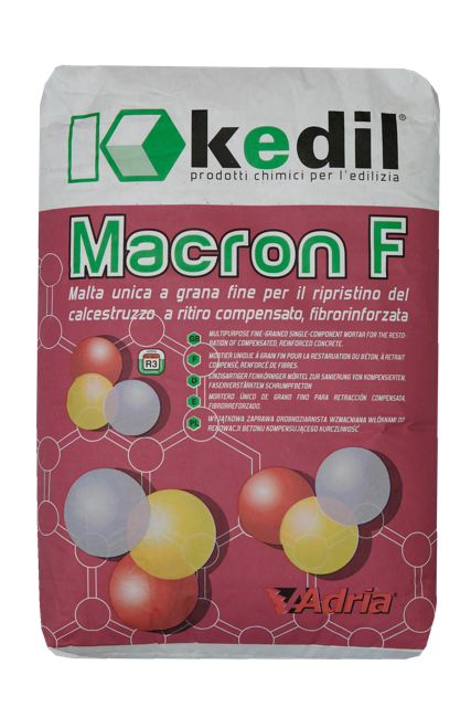 Kedil Macron F mortar bag with text in Italian, English, French, German, Spanish, and Polish.