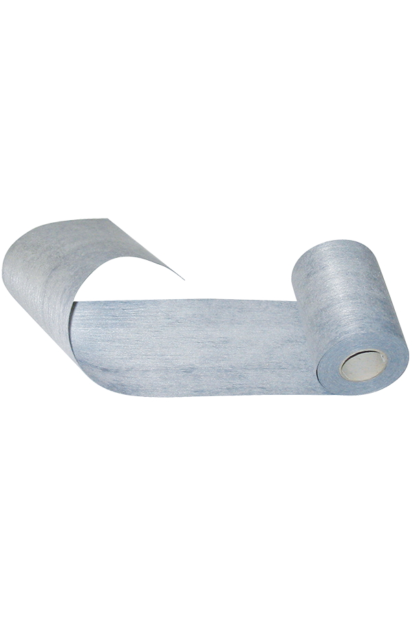 Roll of unwound grey-blue technical material. Fibrous and lightweight texture for various applications.