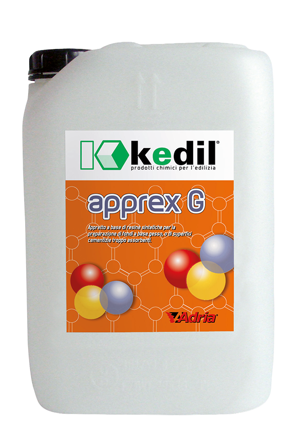 Kedil apprex G: synthetic resin-based primer for gypsum substrates or overly absorbent cementitious surfaces, for construction.