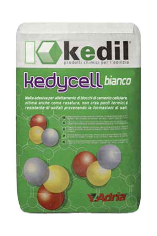 Sack weißer Kedycell-Klebemörtel von Kedril/Adria für Porenbetonsteine, sulfatbeständig.