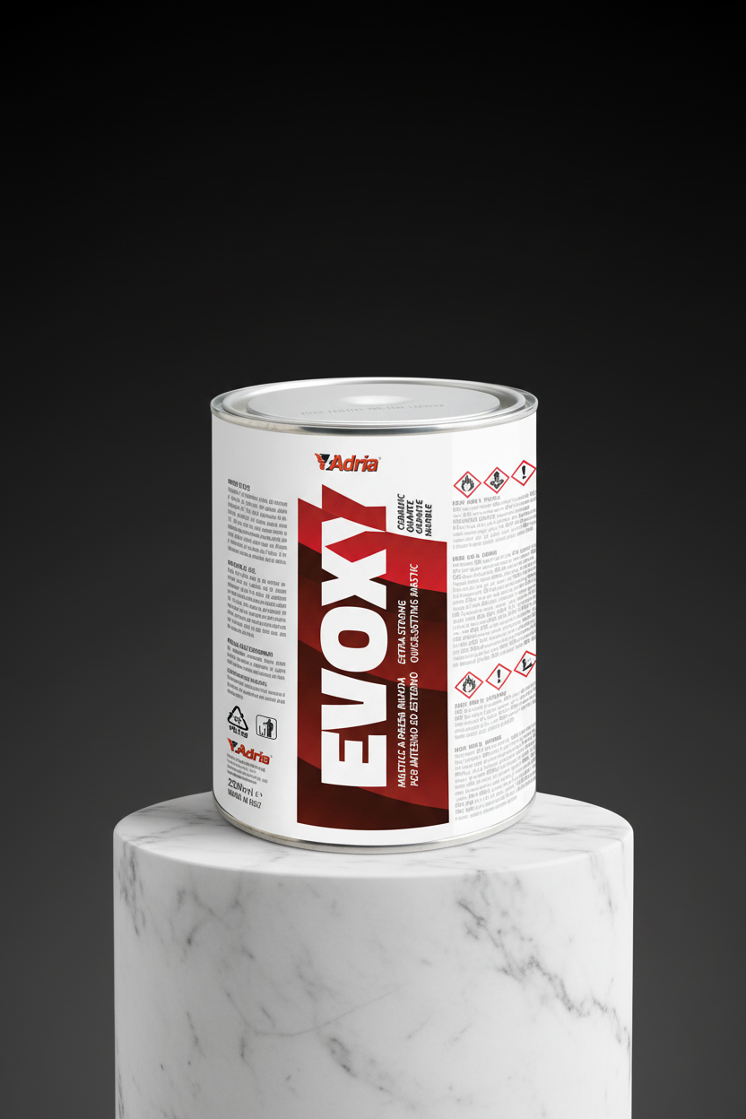 Adria EVOXy tin box on a marble pedestal.