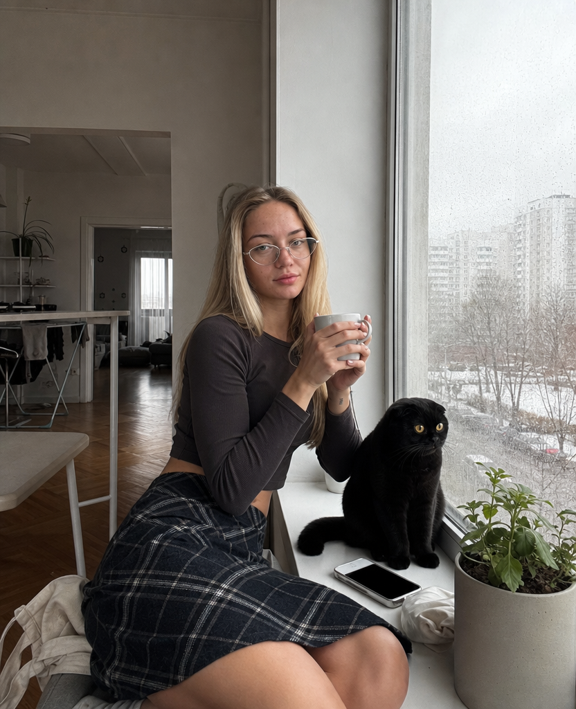 Morning with the cat by the hour 3