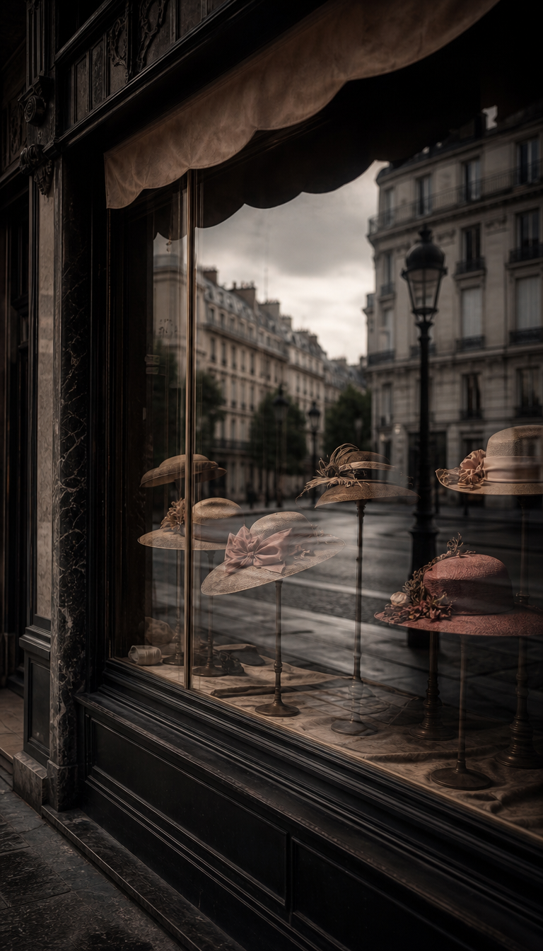 A hat shop window, 1910s