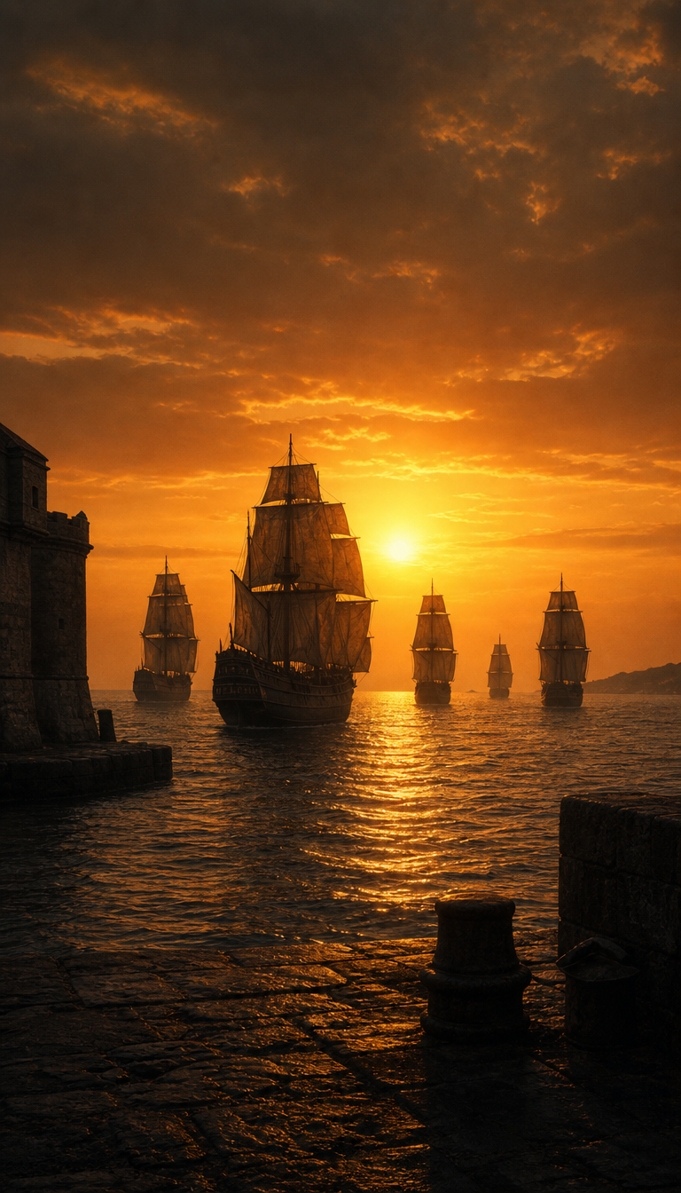 Five ships leave the harbor