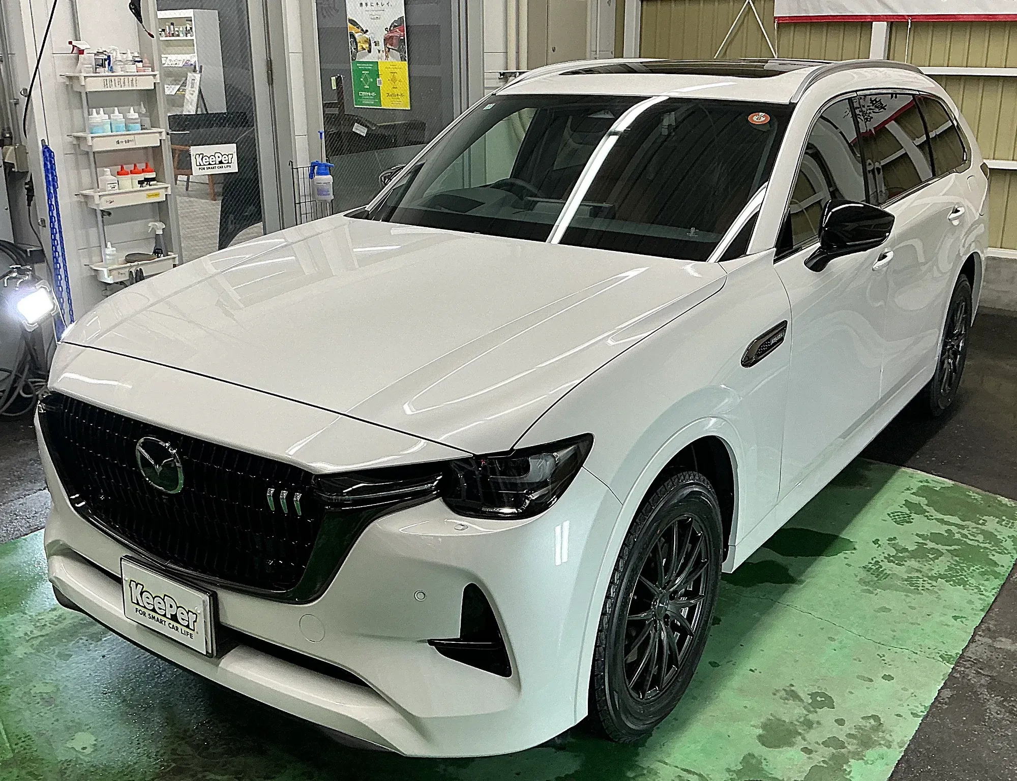 マツダCX-80ホワイト系SUVへのダイヤⅡキーパー新車コーティング施工事例