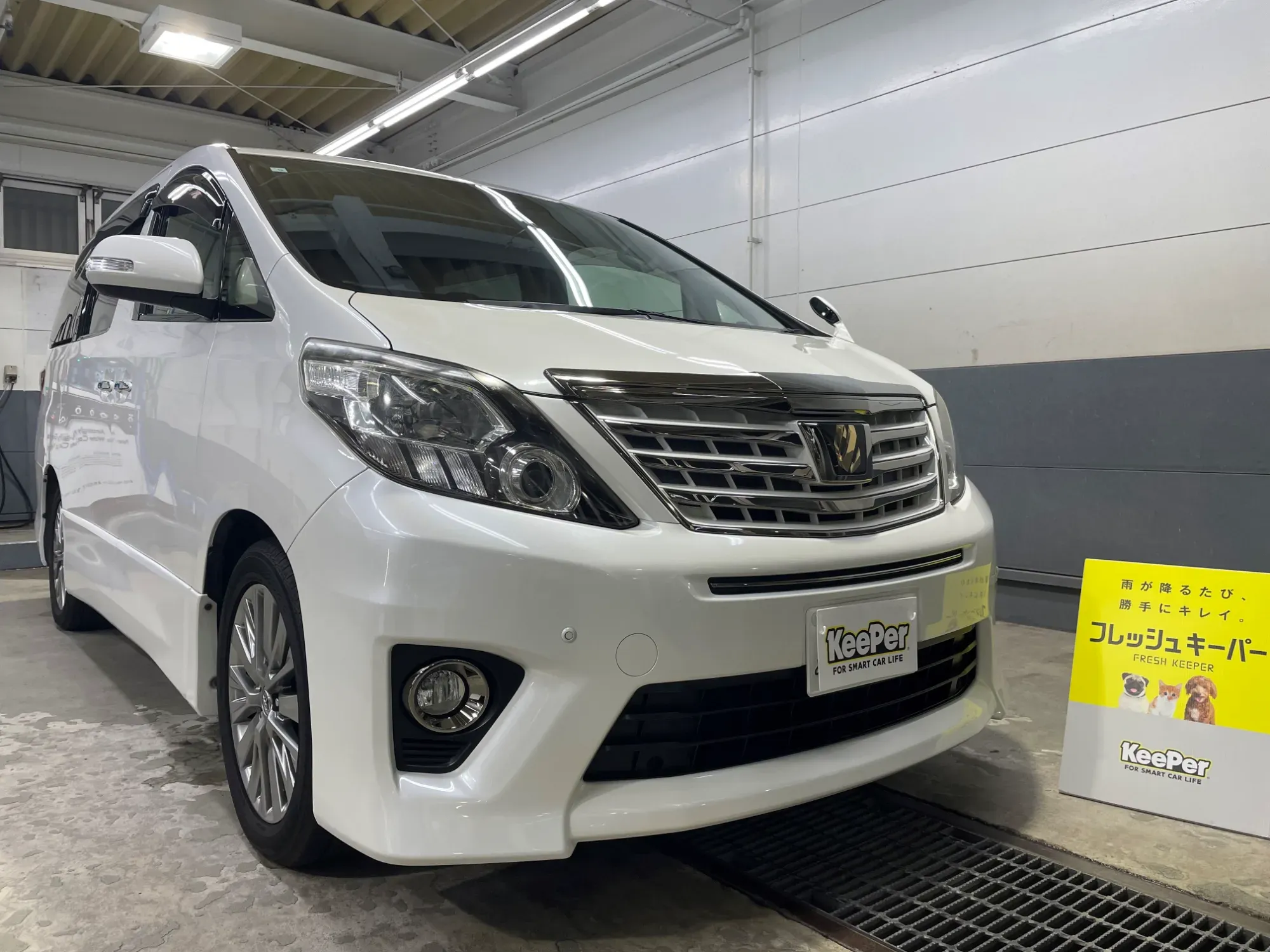 トヨタアルファードへのホワイト系淡色ミニバン中古車向けダイヤIIキーパー施工事例