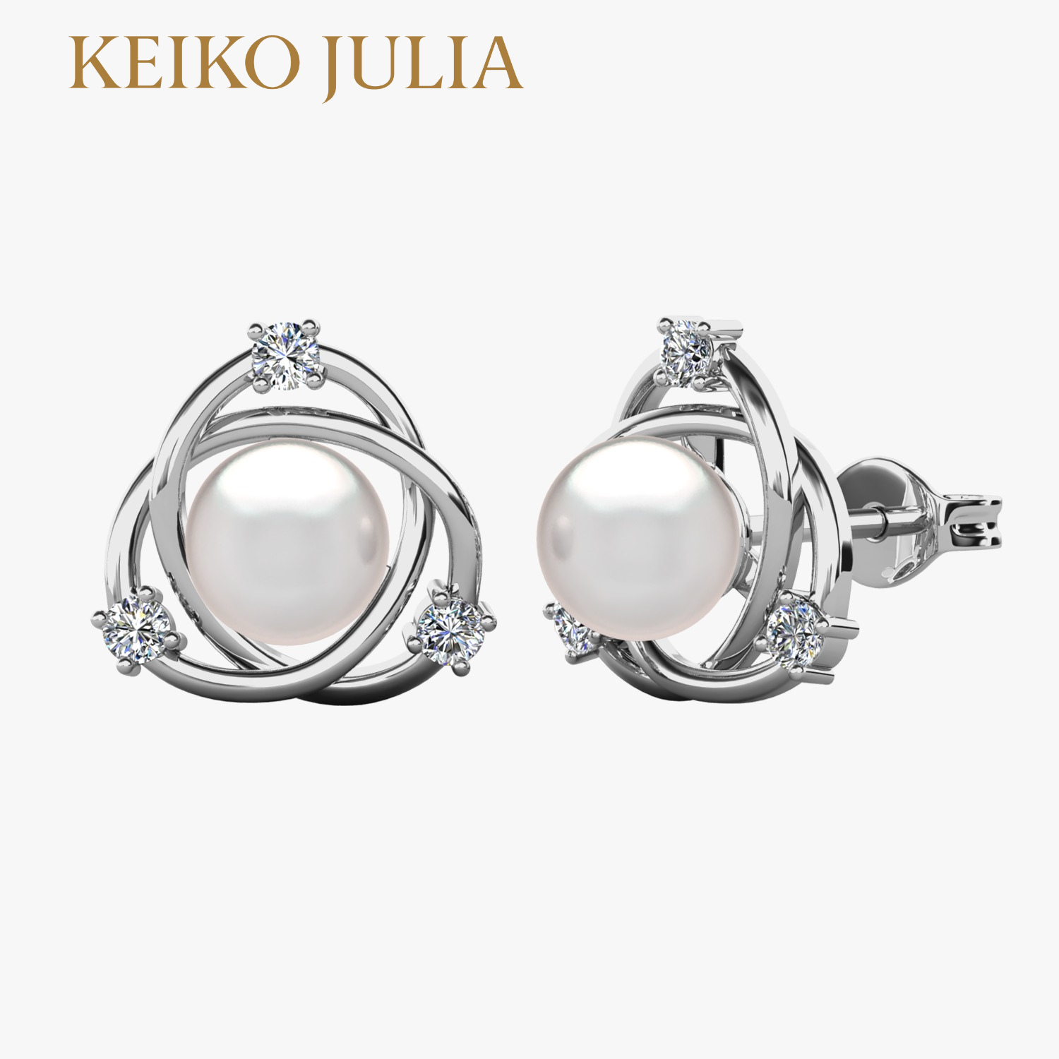 Celestial Harmony Pearl & Diamond Stud Earrings