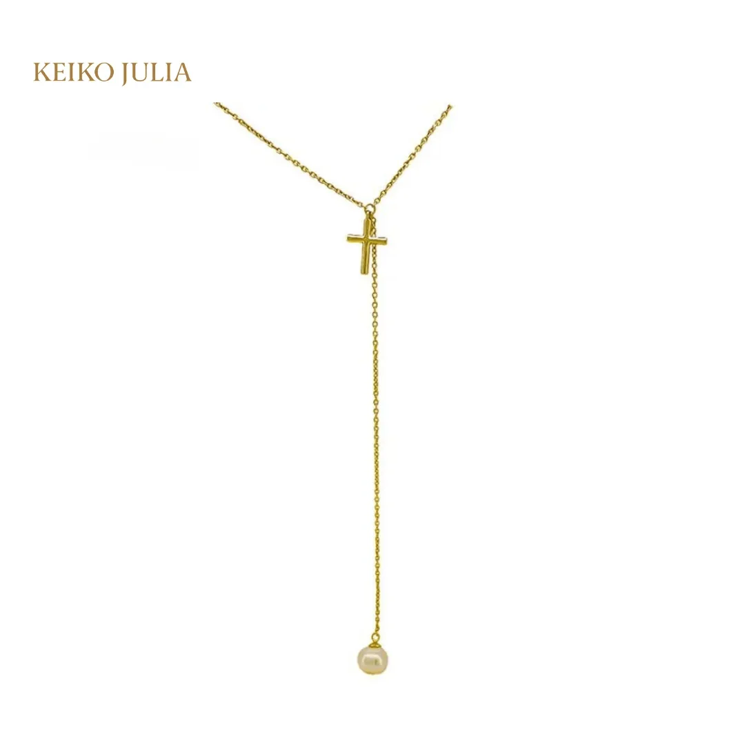 Cross Pearl Drop Necklace