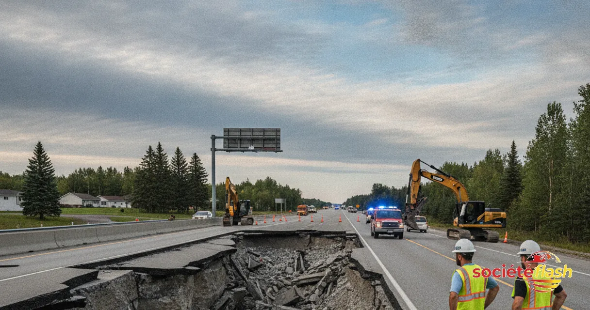 Lanaudière | Road Subsidence Forces Closure of Highway 40 West Near Saint-Cuthbert