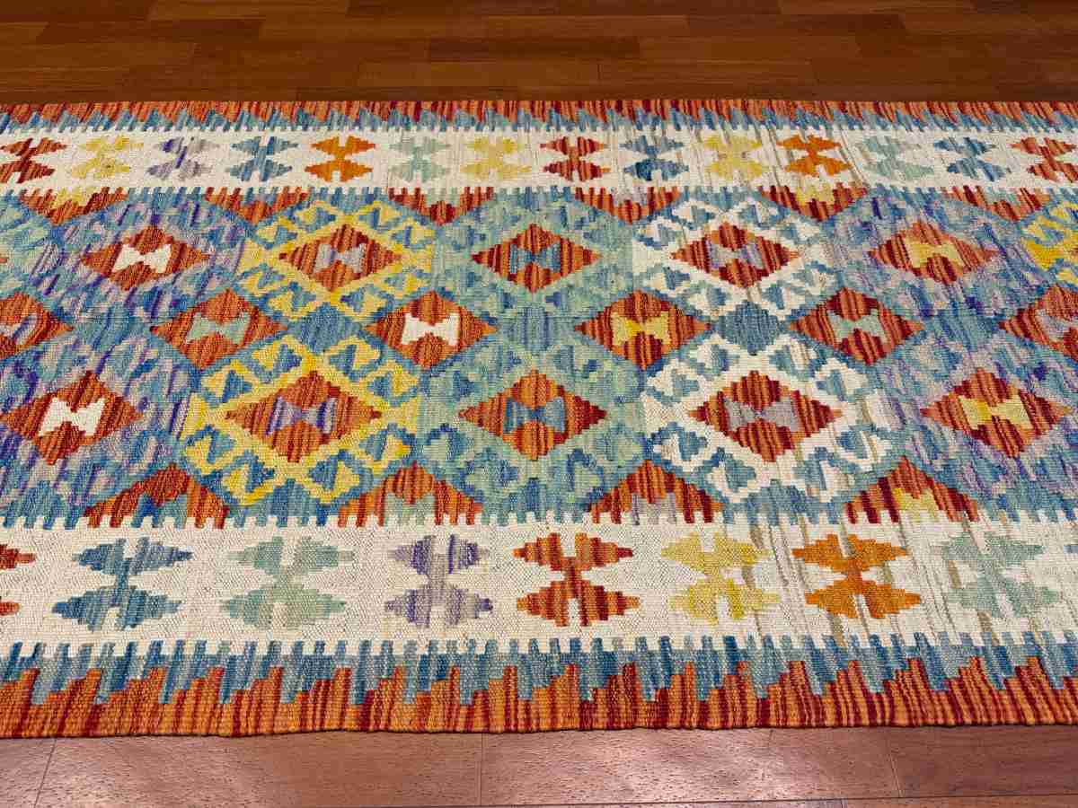 3x7 ft Hand Knotted Afghan Kilim Wool Runner Rug - Natural Vegetable Dye thumbnail 3