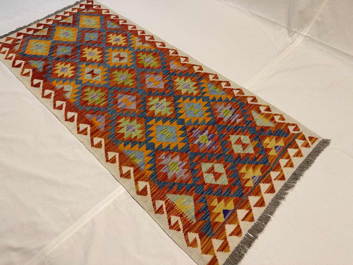 3x7 ft Hand Knotted Afghan Kilim Wool Runner Rug - Natural Vegetable Dye thumbnail 3