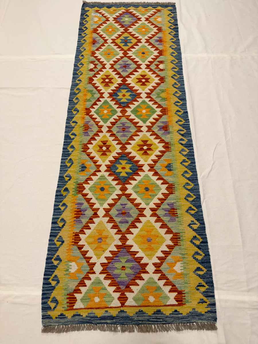 3x8 ft Hand Knotted Afghan Kilim Wool Runner Rug - Natural Vegetable Dye