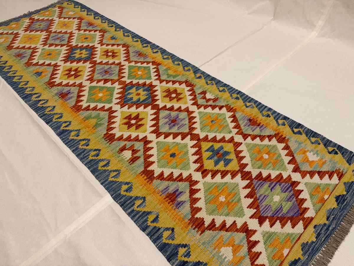 3x8 ft Hand Knotted Afghan Kilim Wool Runner Rug - Natural Vegetable Dye thumbnail 3