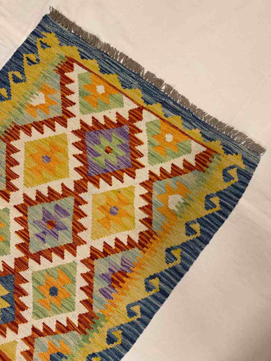 3x8 ft Hand Knotted Afghan Kilim Wool Runner Rug - Natural Vegetable Dye thumbnail 4