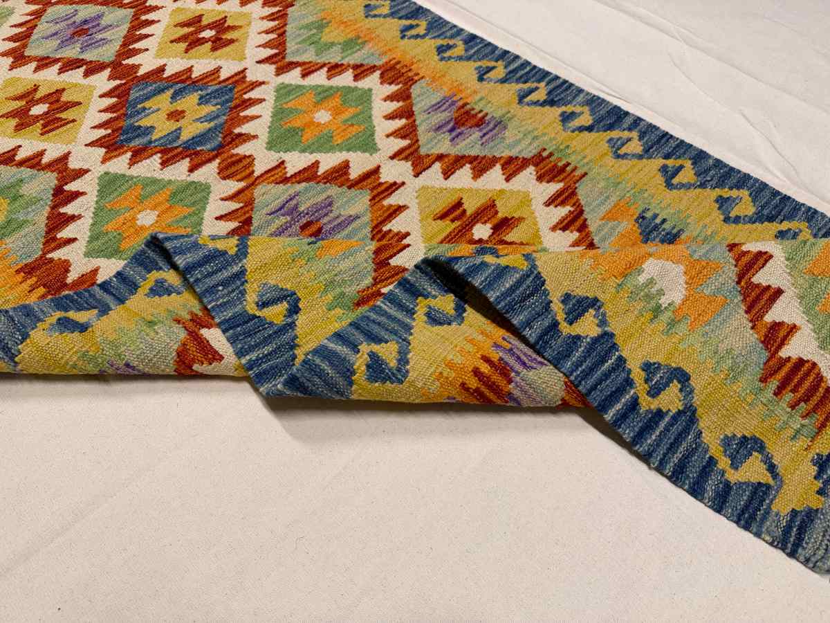 3x8 ft Hand Knotted Afghan Kilim Wool Runner Rug - Natural Vegetable Dye thumbnail 5