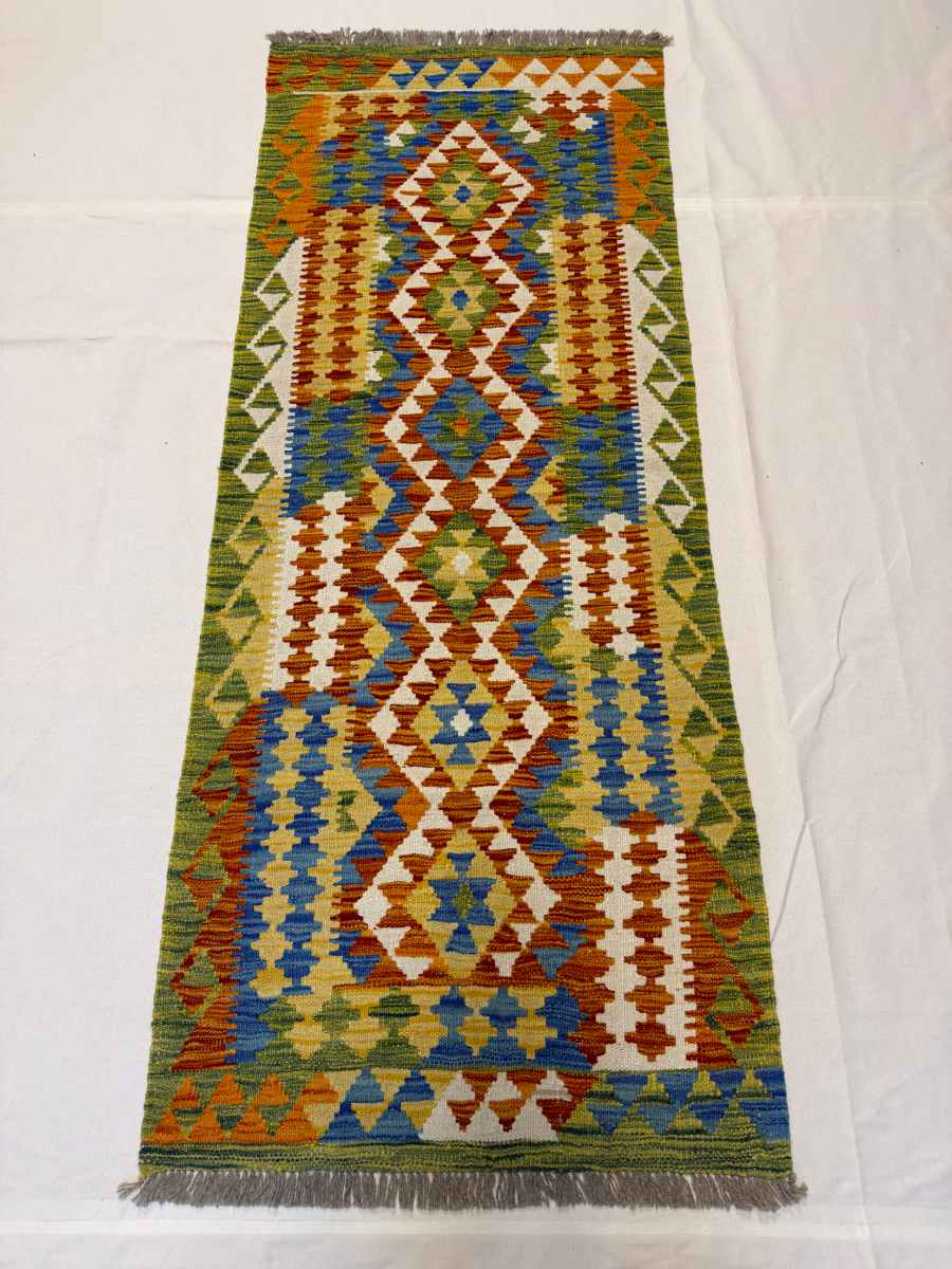 3x7 ft Hand Knotted Afghan Kilim Wool Runner Rug - Natural Vegetable Dye