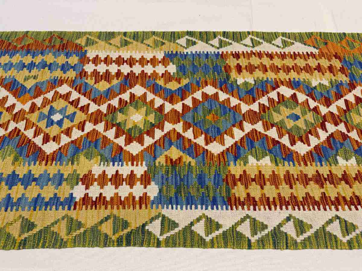 3x7 ft Hand Knotted Afghan Kilim Wool Runner Rug - Natural Vegetable Dye thumbnail 3