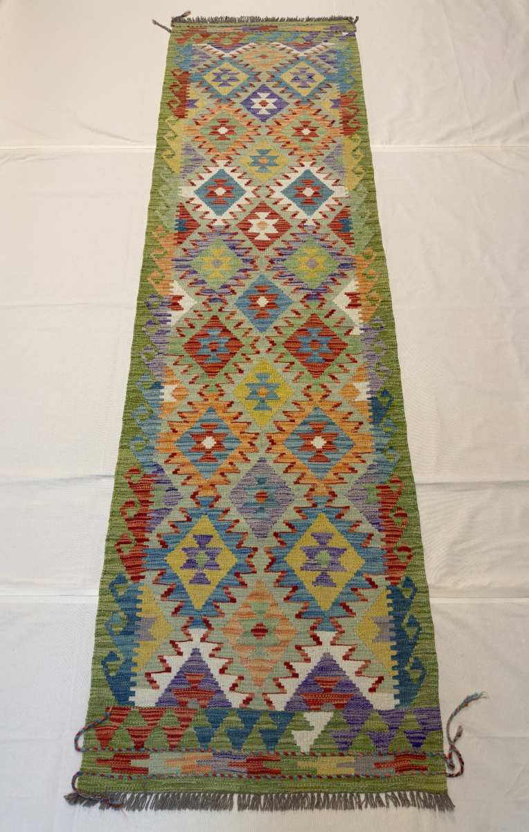 3x10 ft Hand Knotted Afghan Kilim Wool Runner Rug - Natural Vegetable Dye