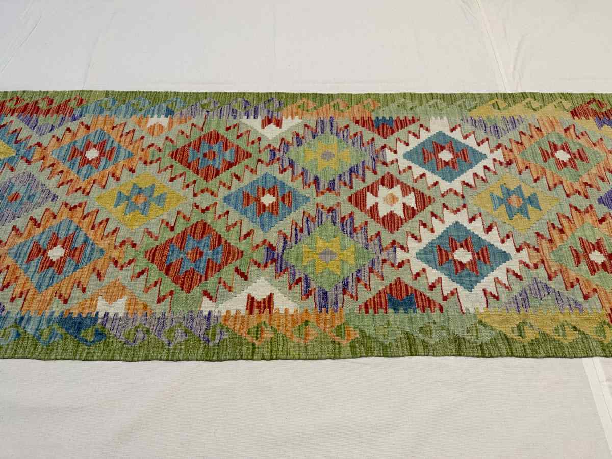 3x10 ft Hand Knotted Afghan Kilim Wool Runner Rug - Natural Vegetable Dye thumbnail 3