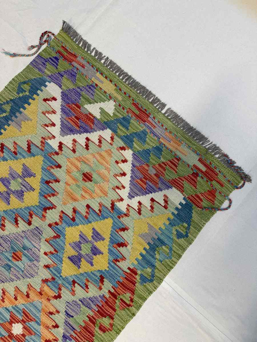 3x10 ft Hand Knotted Afghan Kilim Wool Runner Rug - Natural Vegetable Dye thumbnail 4