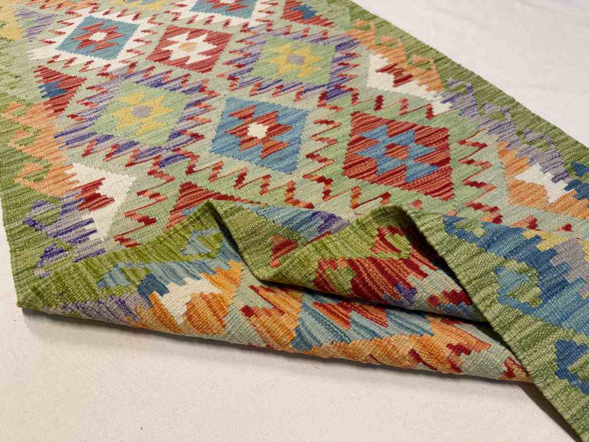 3x10 ft Hand Knotted Afghan Kilim Wool Runner Rug - Natural Vegetable Dye thumbnail 5