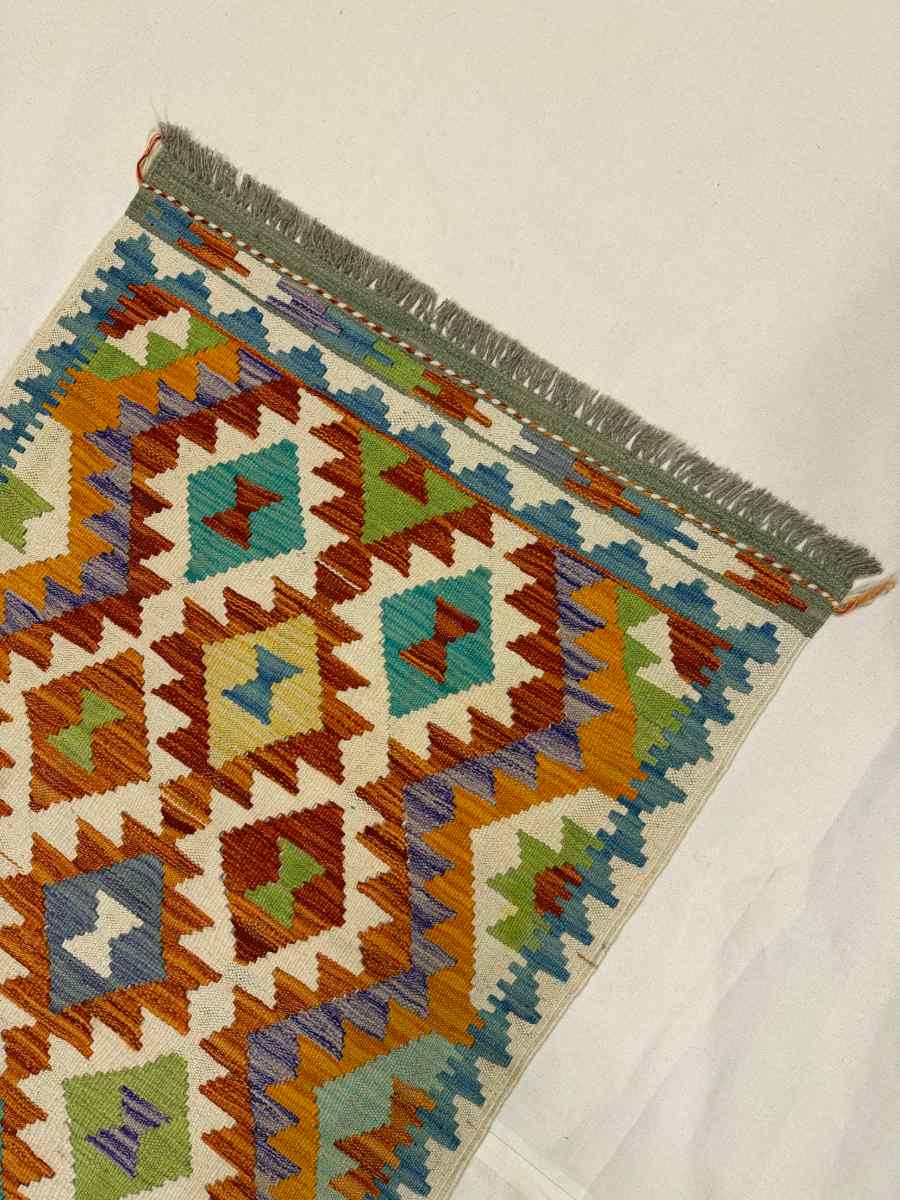3x8 ft Hand Knotted Afghan Kilim Wool Runner Rug - Natural Vegetable Dye thumbnail 4