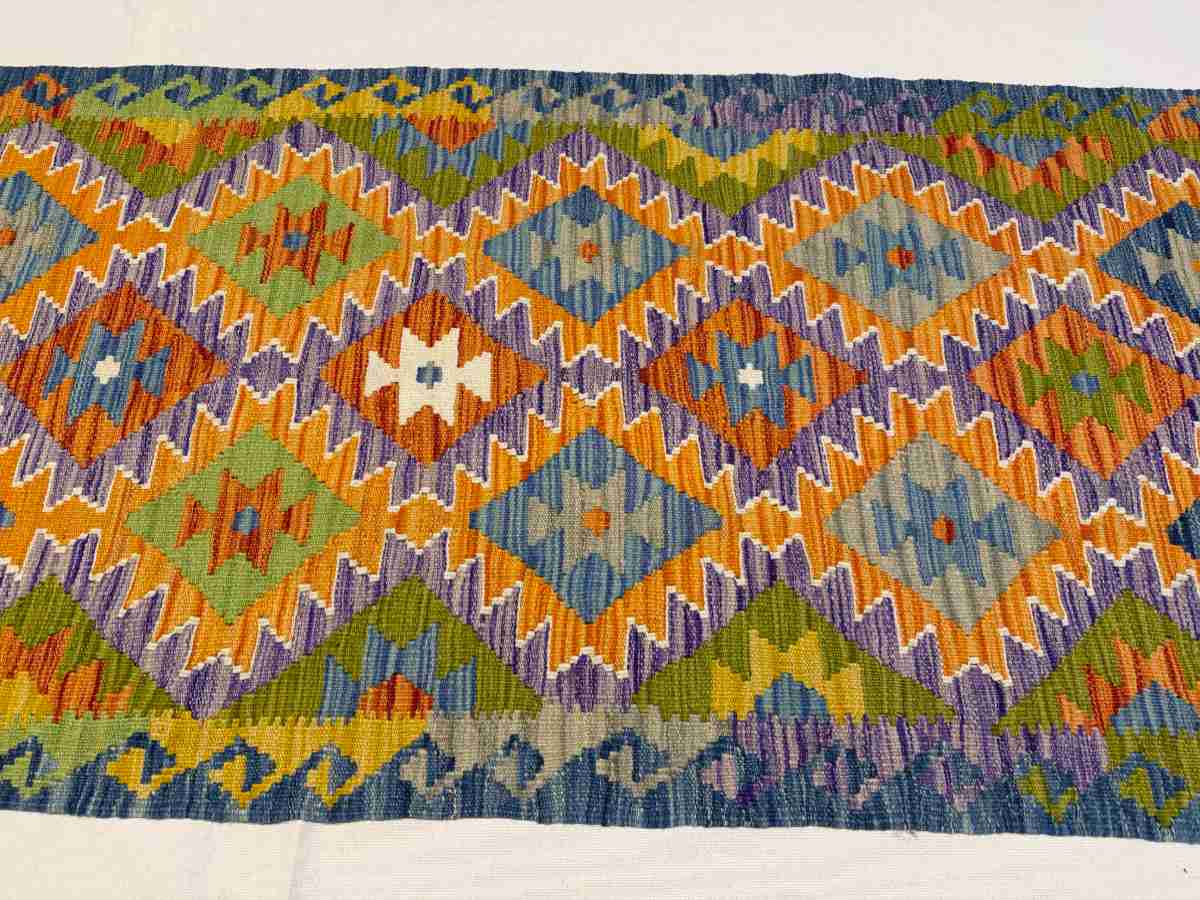 3x8 ft Hand Knotted Afghan Kilim Wool Runner Rug - Natural Vegetable Dye thumbnail 4