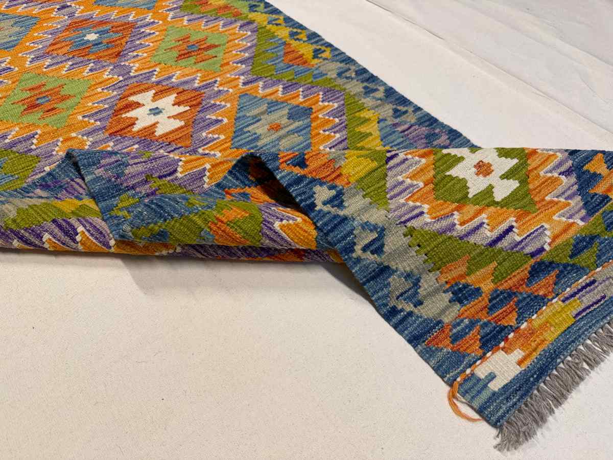 3x8 ft Hand Knotted Afghan Kilim Wool Runner Rug - Natural Vegetable Dye thumbnail 5