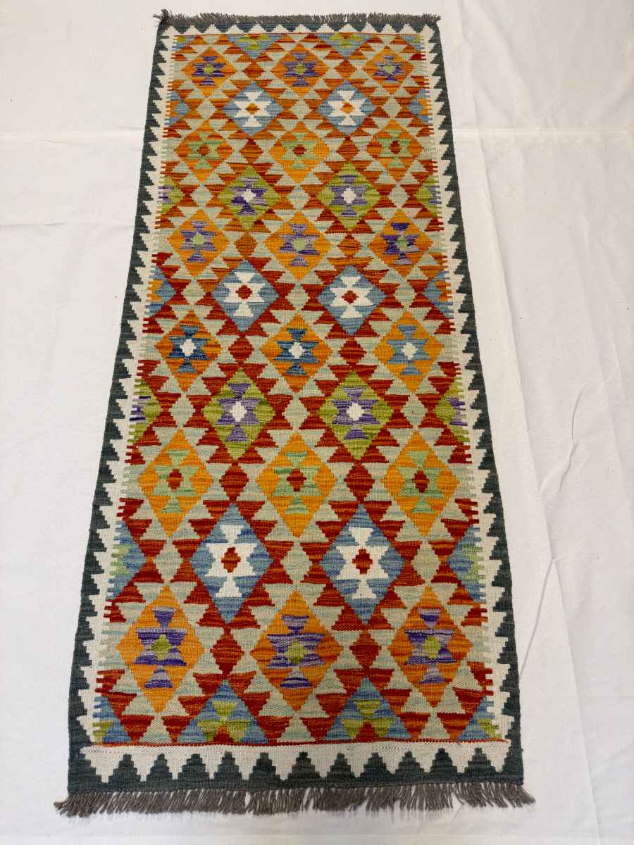 3x7 ft Hand Knotted Afghan Kilim Wool Runner Rug - Natural Vegetable Dye