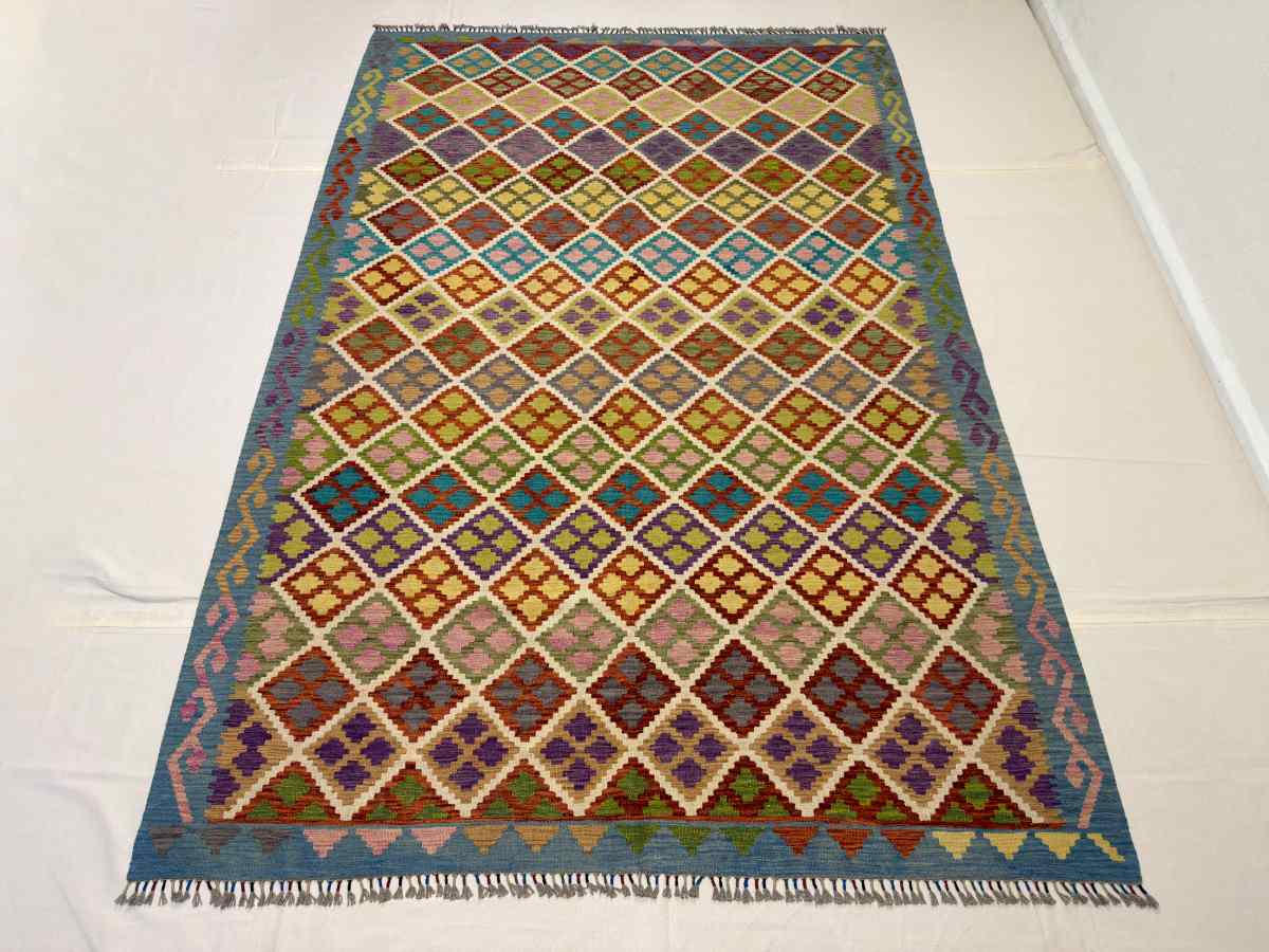 7x10 ft Hand Knotted Afghan Wool Kilim Area Rug - Natural Vegetable Dye thumbnail 3