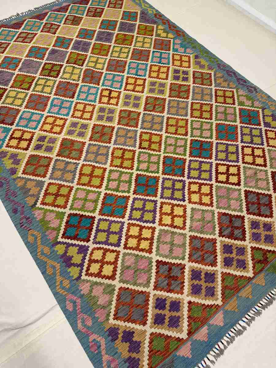 7x10 ft Hand Knotted Afghan Wool Kilim Area Rug - Natural Vegetable Dye thumbnail 4