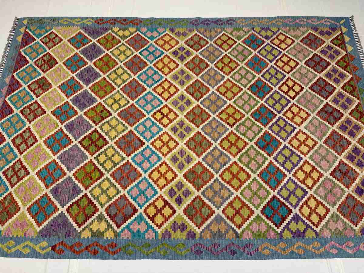 7x10 ft Hand Knotted Afghan Wool Kilim Area Rug - Natural Vegetable Dye thumbnail 6