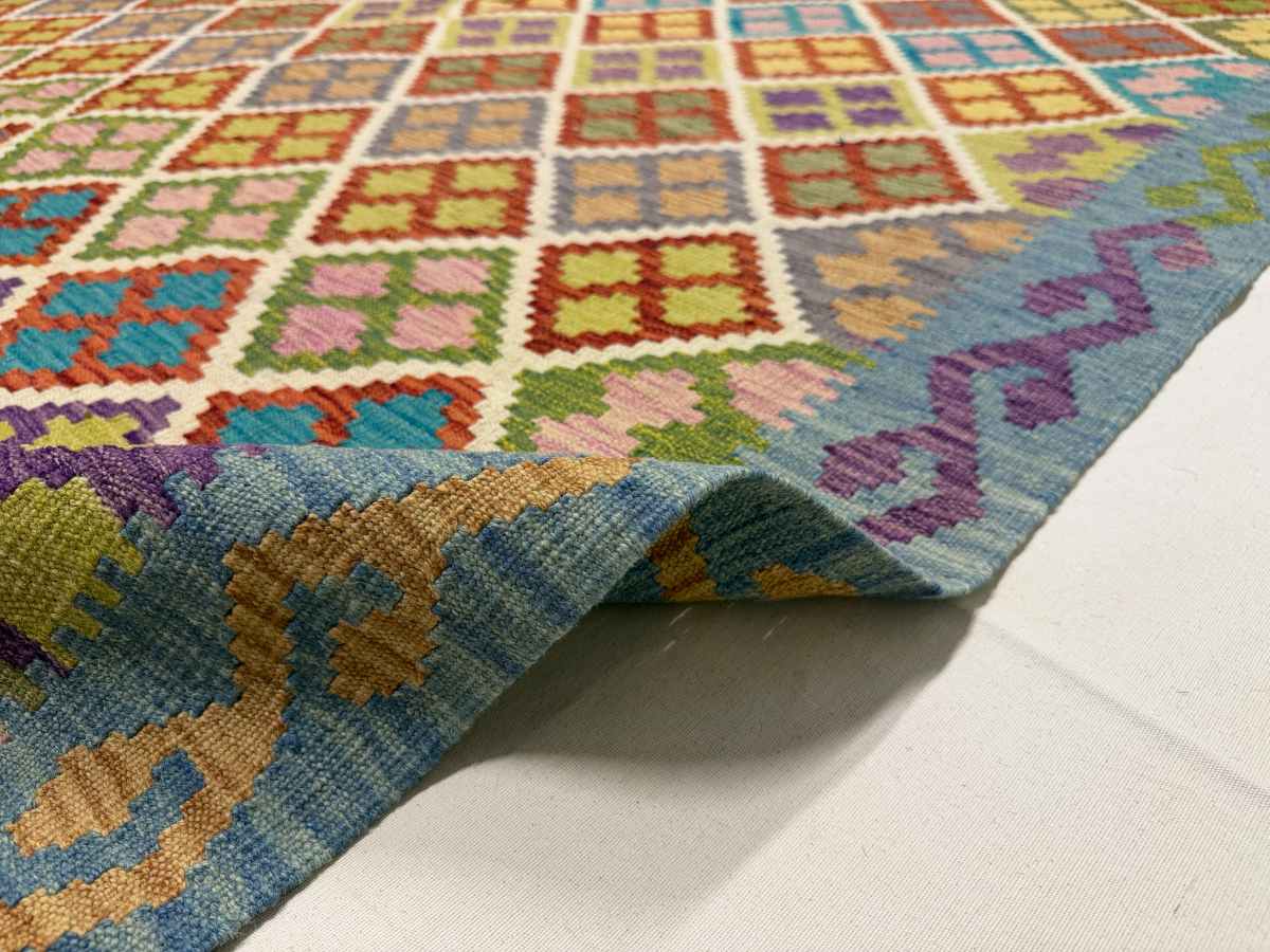 7x10 ft Hand Knotted Afghan Wool Kilim Area Rug - Natural Vegetable Dye thumbnail 7