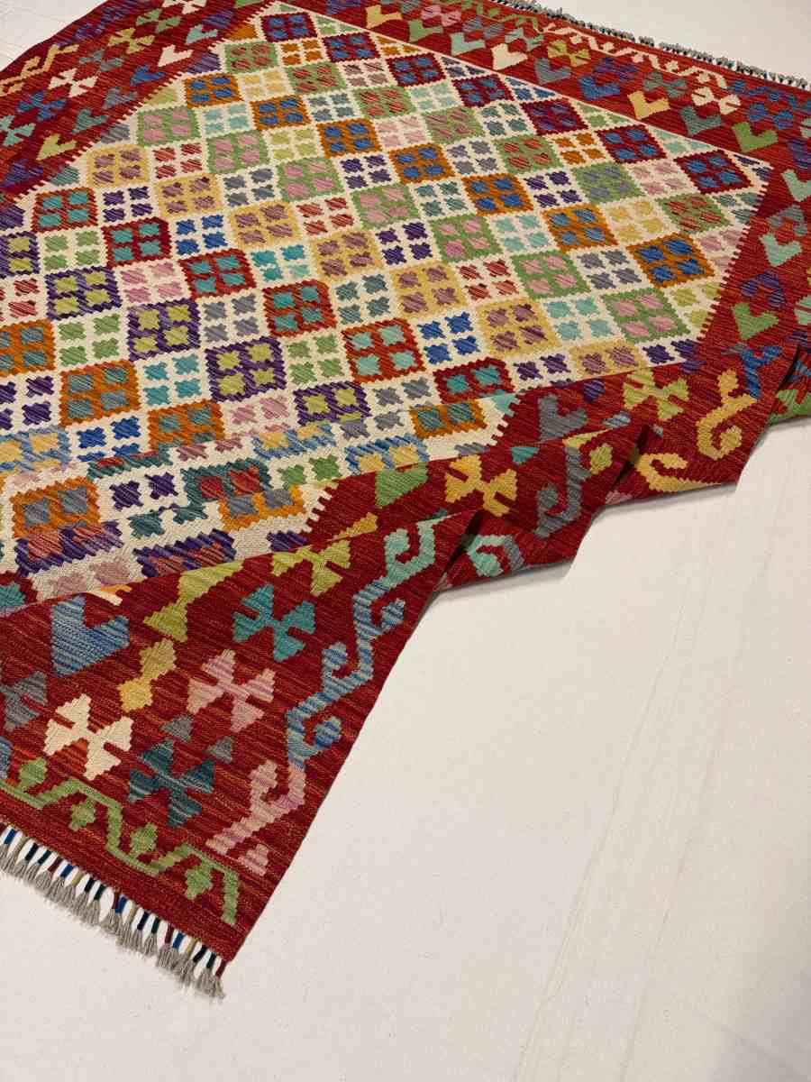 7x10 ft Hand Knotted Afghan Wool Kilim Area Rug - Natural Vegetable Dye thumbnail 7