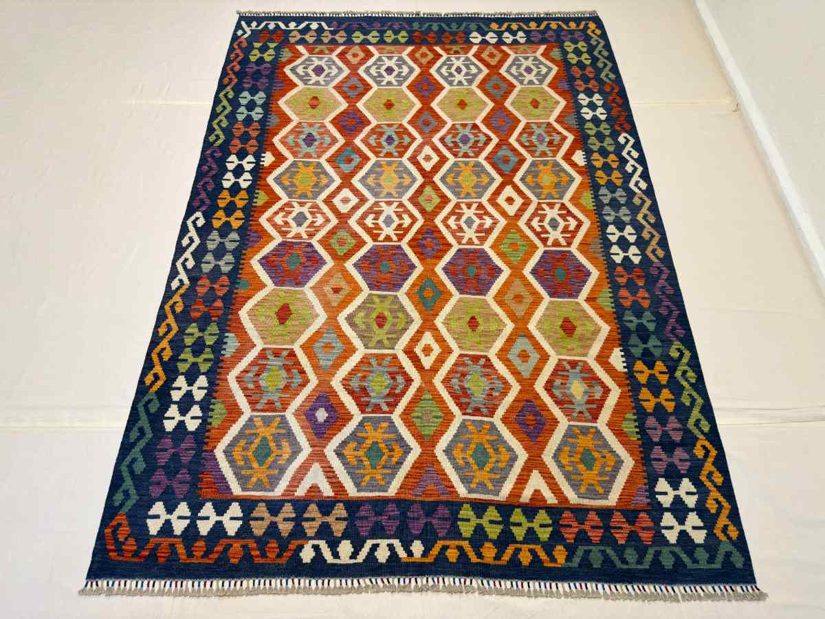 7x10 ft Hand Knotted Afghan Wool Kilim Area Rug - Natural Vegetable Dye thumbnail 3