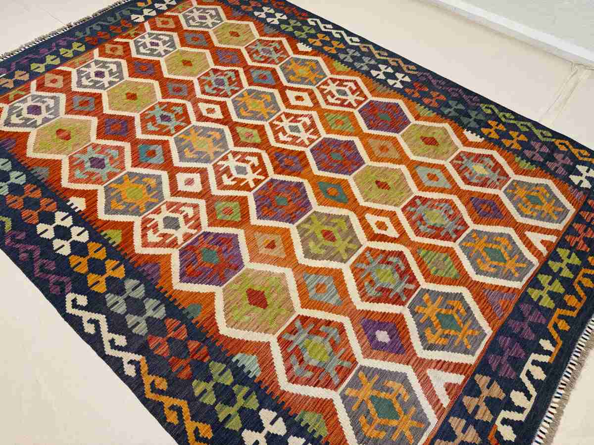 7x10 ft Hand Knotted Afghan Wool Kilim Area Rug - Natural Vegetable Dye thumbnail 4