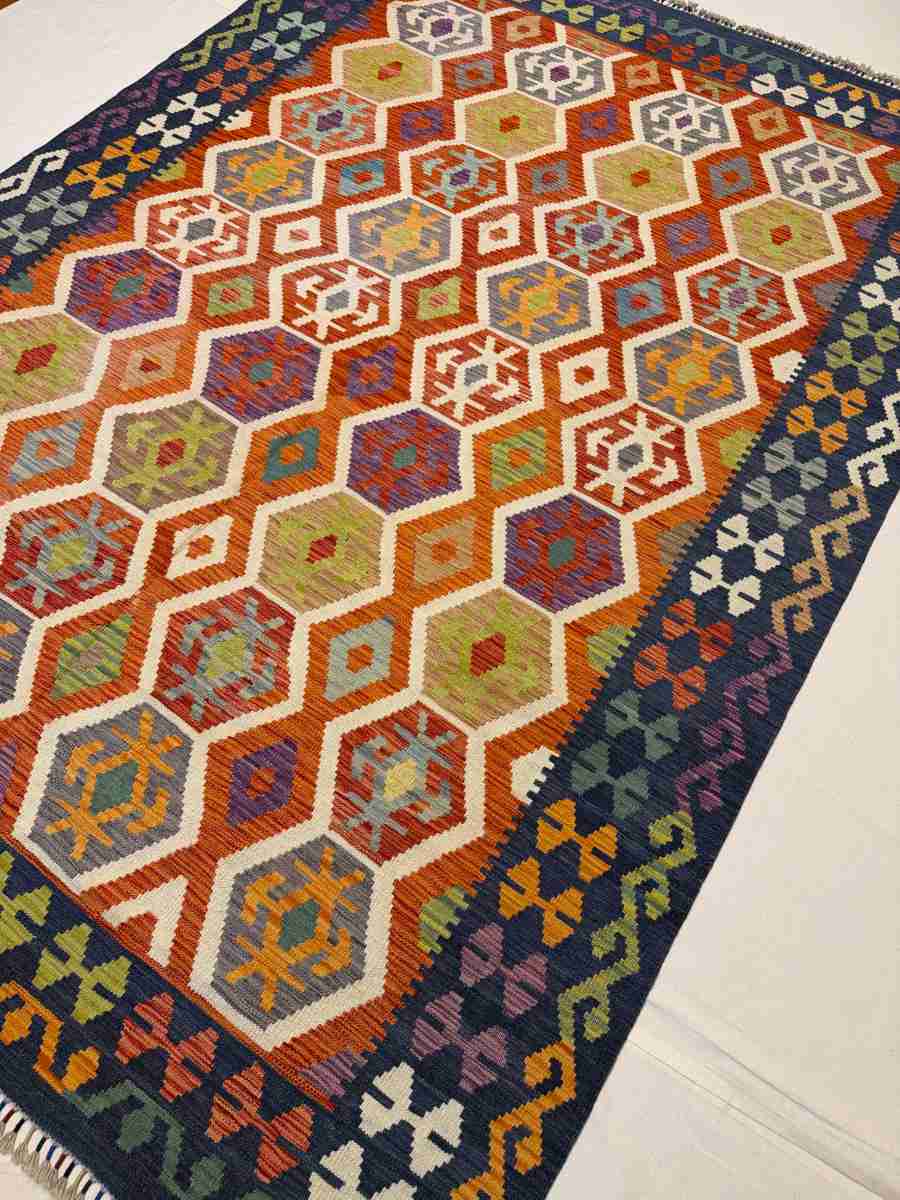 7x10 ft Hand Knotted Afghan Wool Kilim Area Rug - Natural Vegetable Dye thumbnail 5